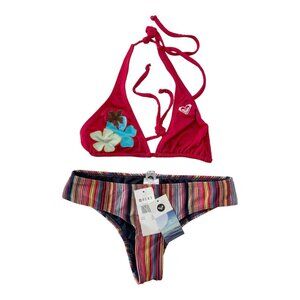 NWT Roxy Red Cheeky Brief Bikini Set Size S